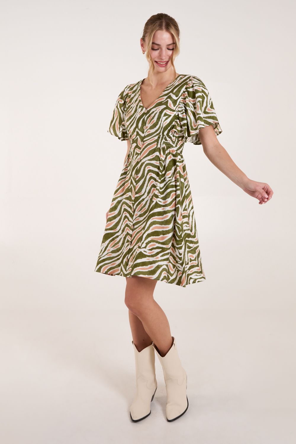Blue Vanilla Coconut Button Shirred Waist Dress