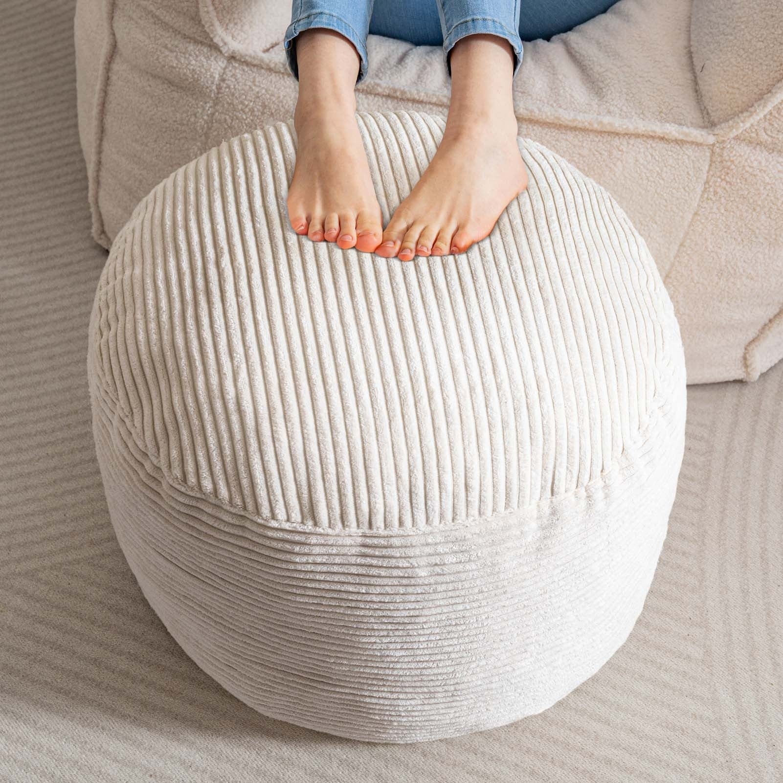 Round Corduroy Pouf Ottoman 20-inch/26inch