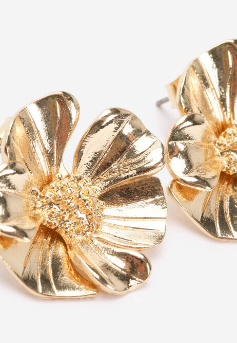 Womens Gold Large Flower Stud Earrings