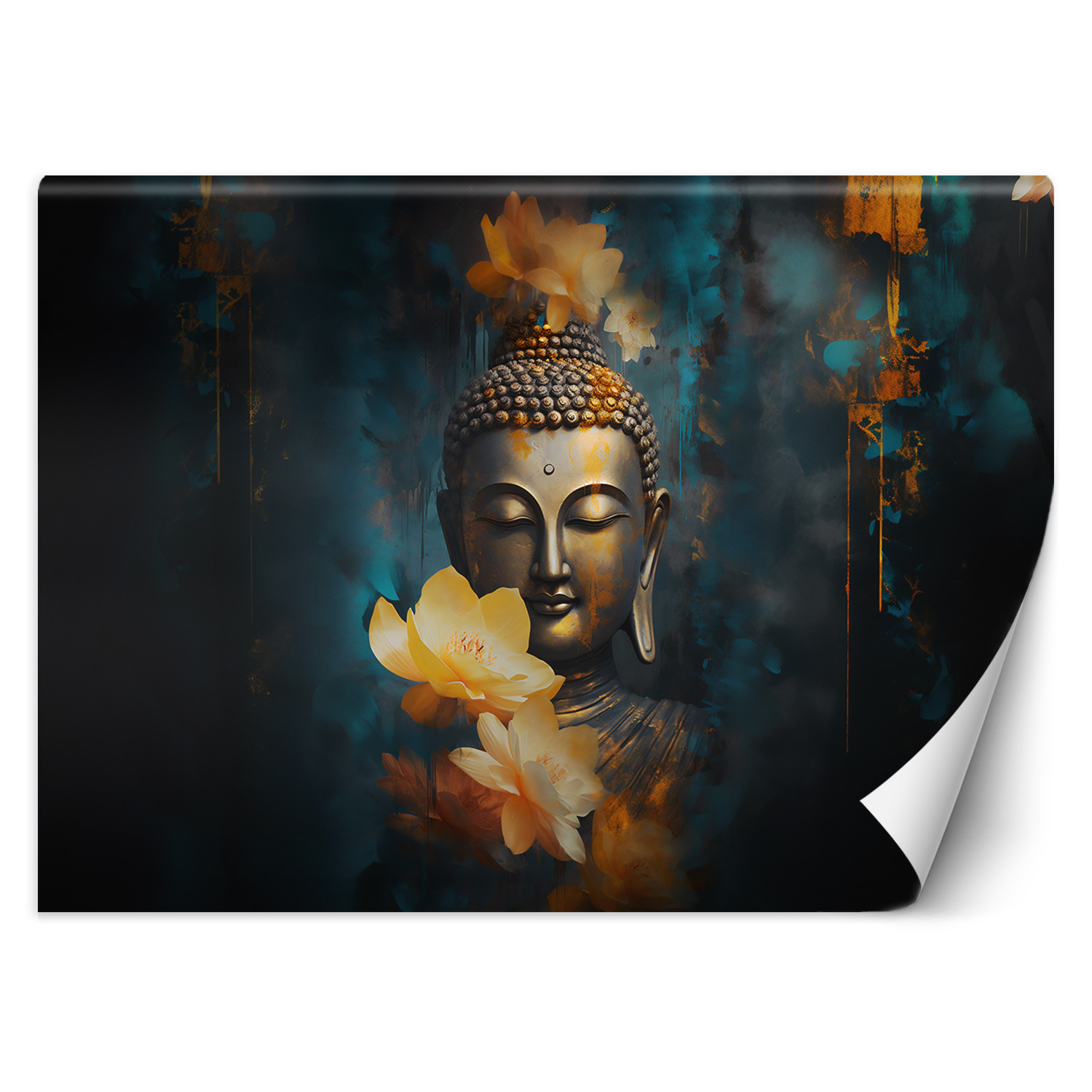 Feeby Fototapeta, Budda i złote kwiaty 150x105
