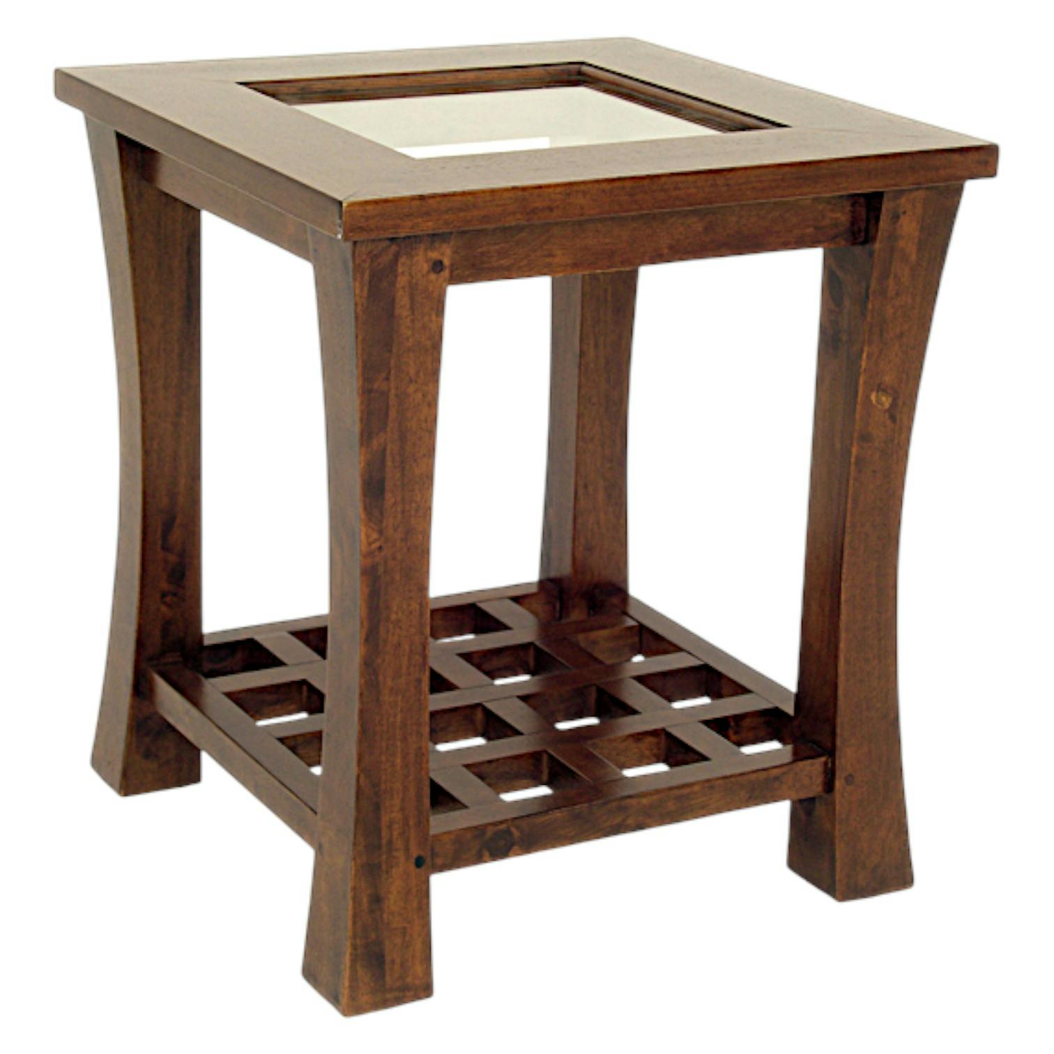 Bout de canapé ajouré Hévéa double plateaux - 1 vitré, 1 à croisillons - 50x50x56cm MAORI