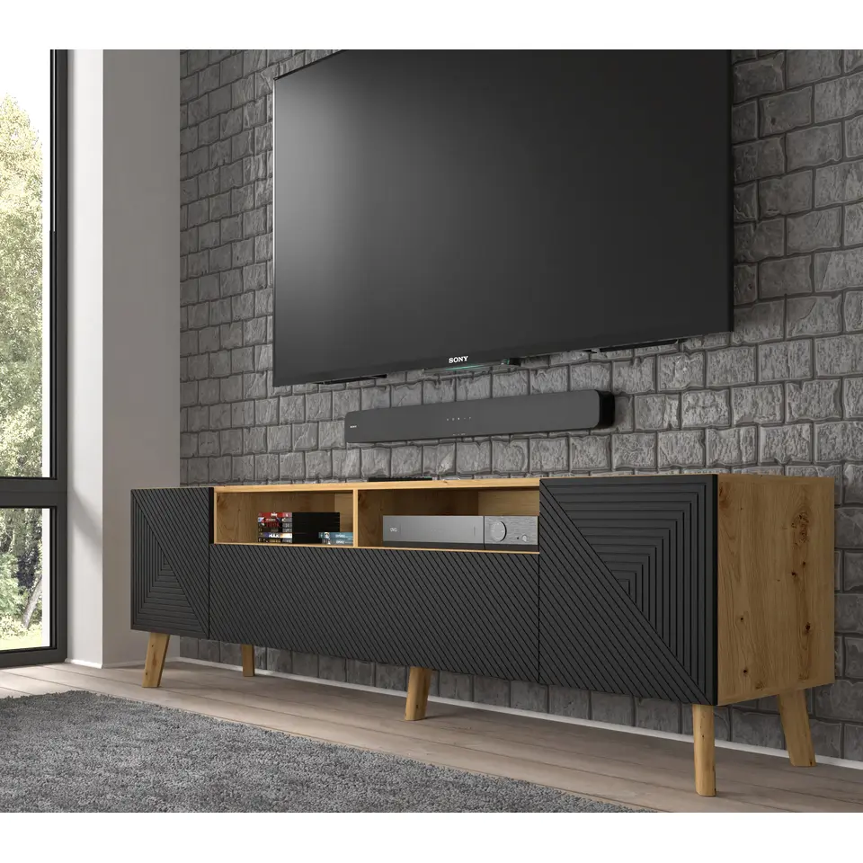 LUXI TV-meubel 195 cm artisan eiken / zwart mat