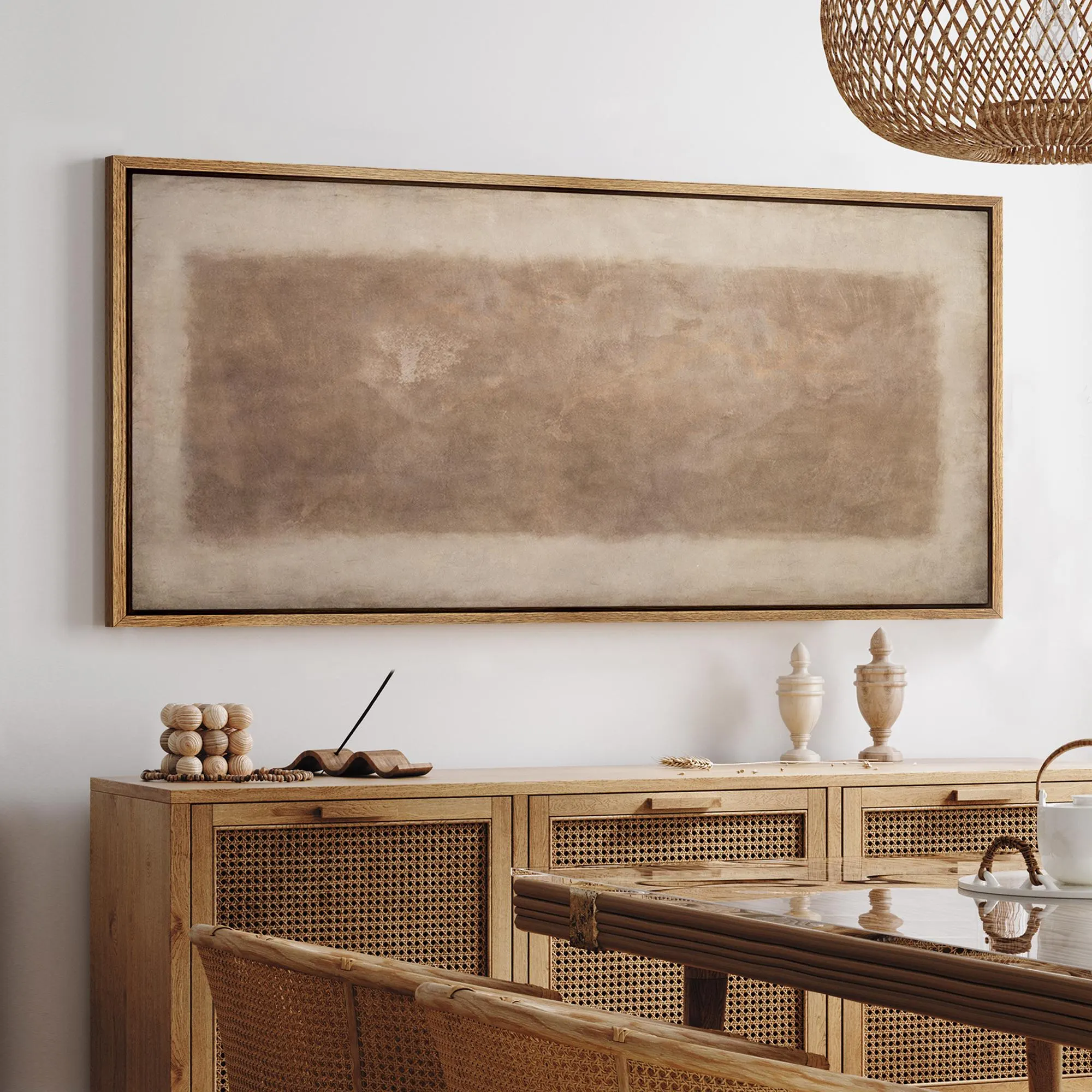 Large Framed Neutral Abstract Wall Art, Soft Brown and Beige Color Field Canvas Print, Modern Minimalist Artwork for Zen Living Room Decor