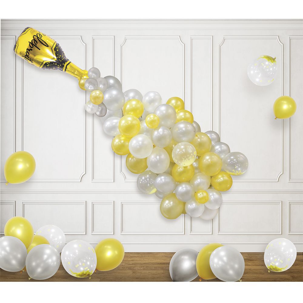 Kit ballon fontaine bouteille doré 61 ballons et ruban 5m
