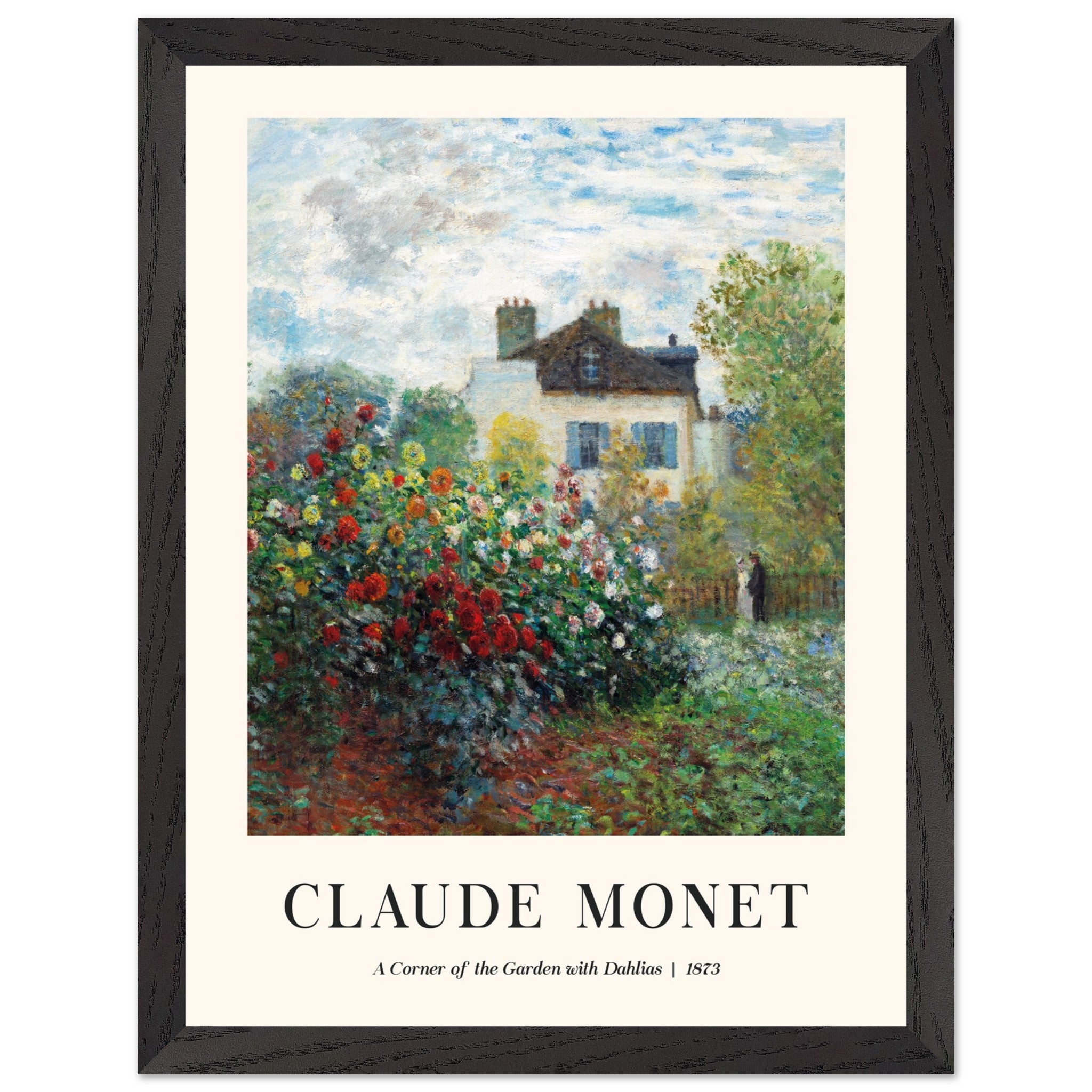 Artfulprints Poster met Lijst Claude Monet - A corner of the garden with dahlias  - 30x40 cm - Meerkleurig