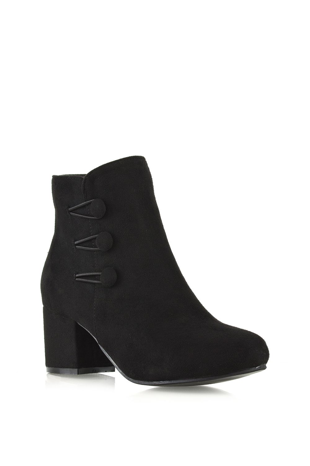 XY London Ruth' Low Mid Block Heel Button Tie Ankle Boots With Zip Fastening