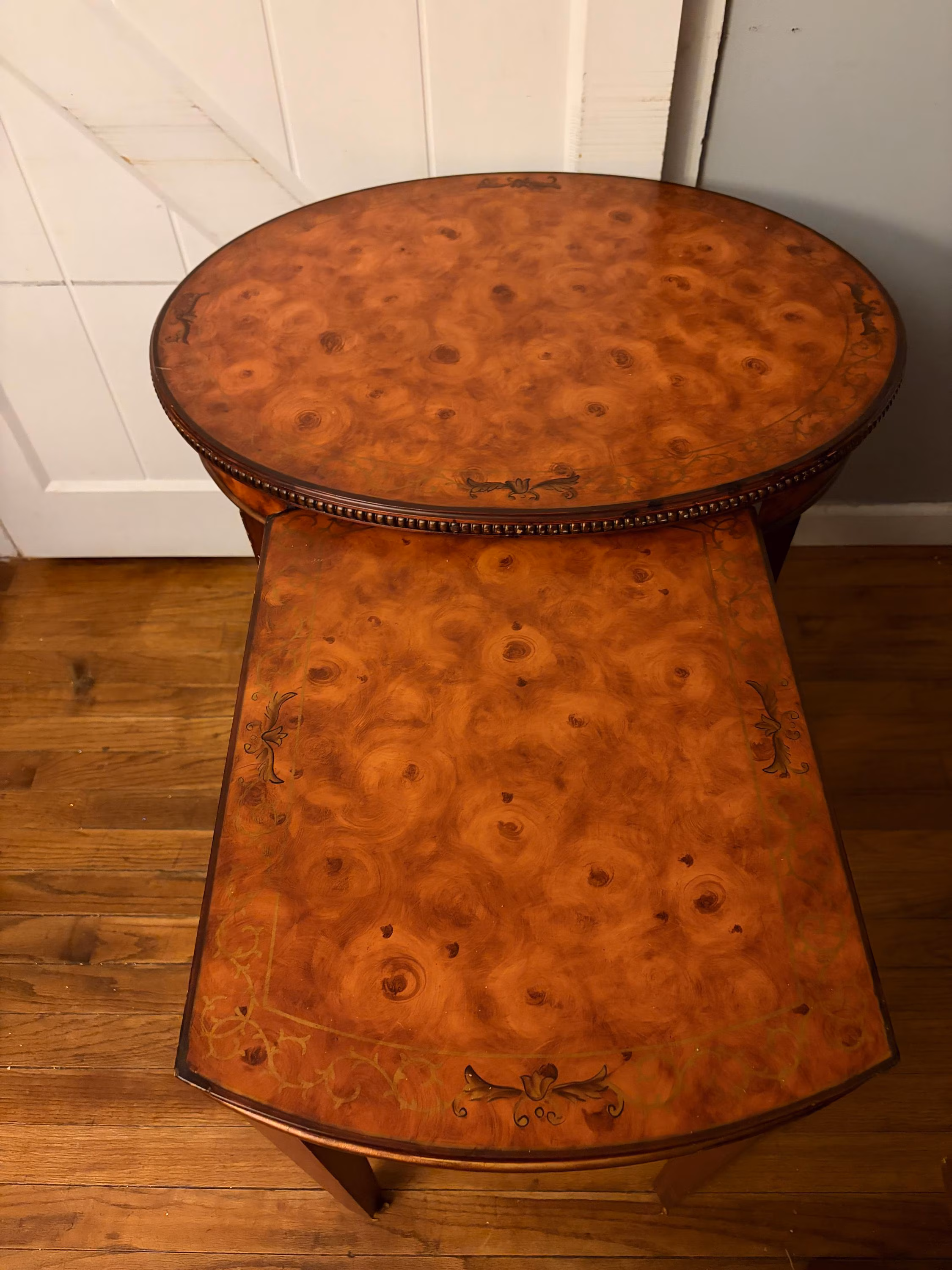 Vintage Burl Walnut Nesting or Pull-Out Accent Table (Baker Furniture)