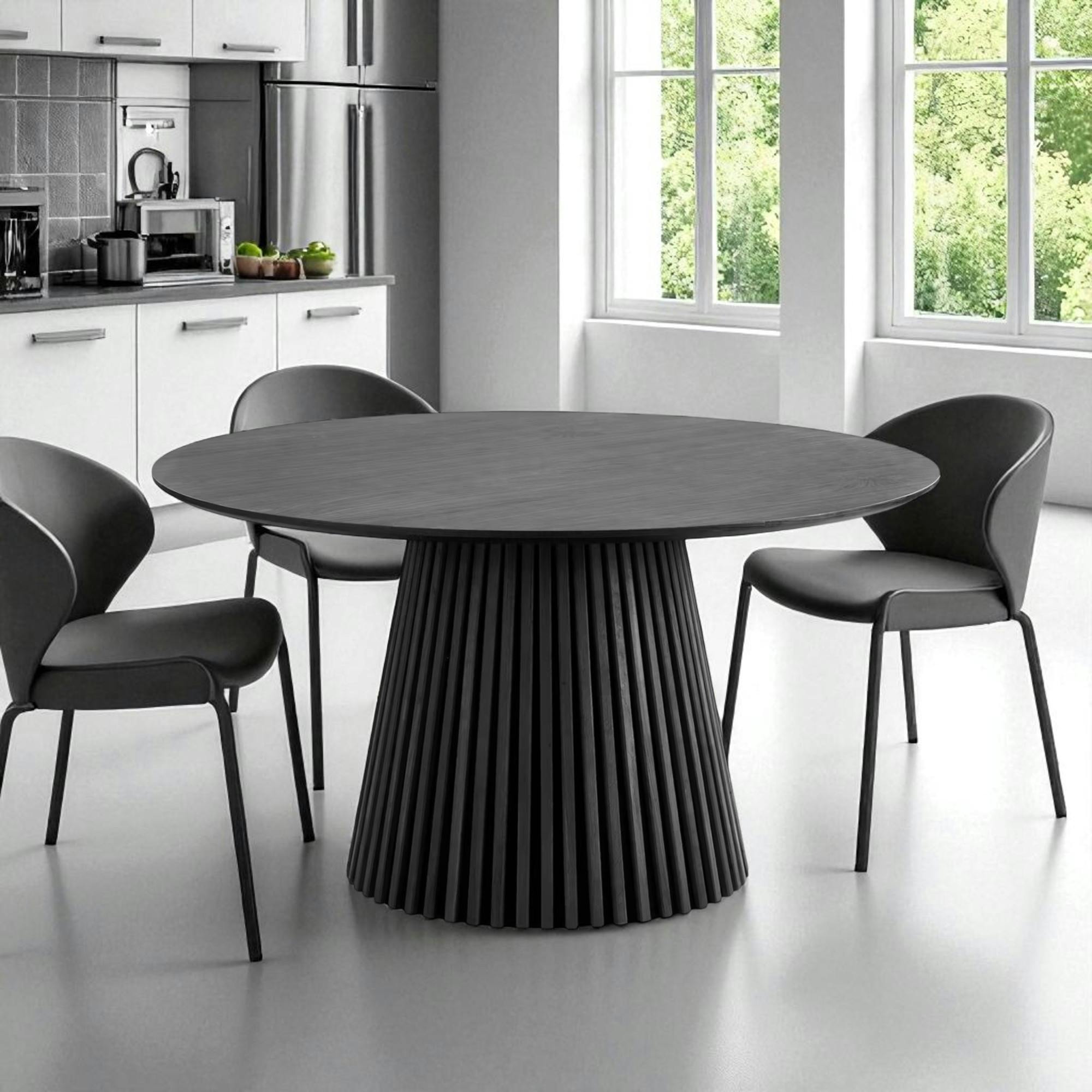 Table ronde en chêne noir avec piètement baguette ø120 cm AMSTERDAM