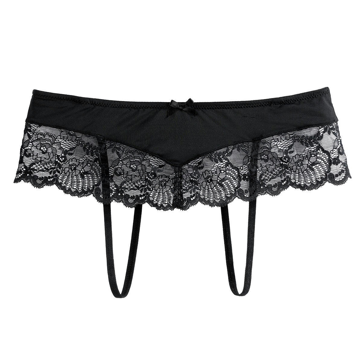 Shorty fendu en microfibre et dentelle
