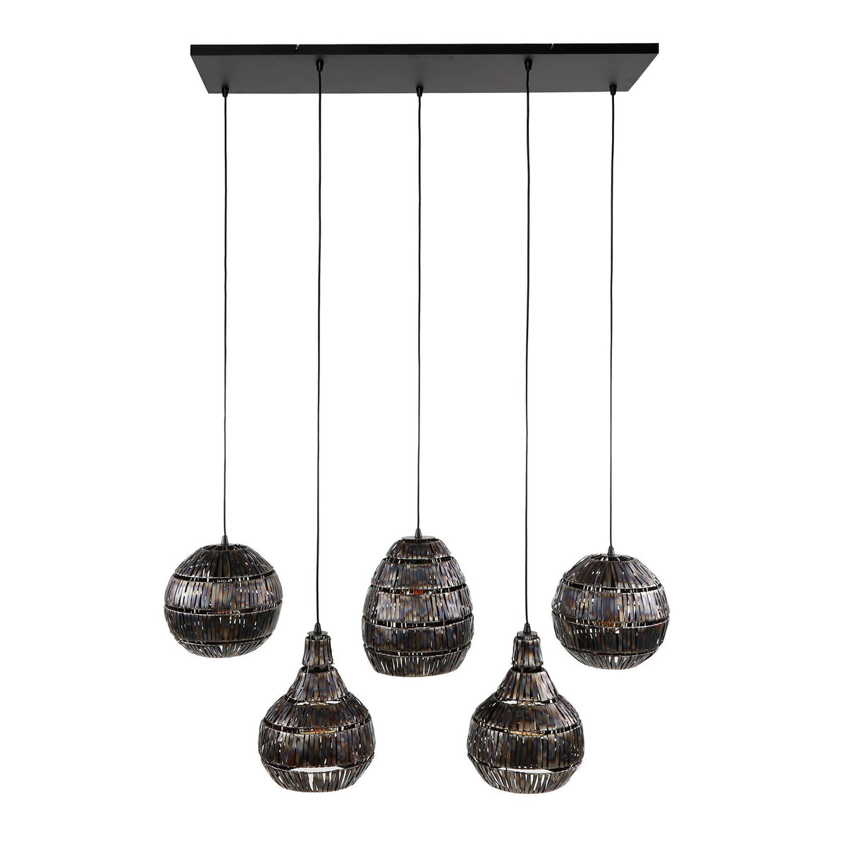 Giga Meubel Hanglamp Strip - Zwart/Bruin Metaal - 5-Lichts - 130x30x150cm