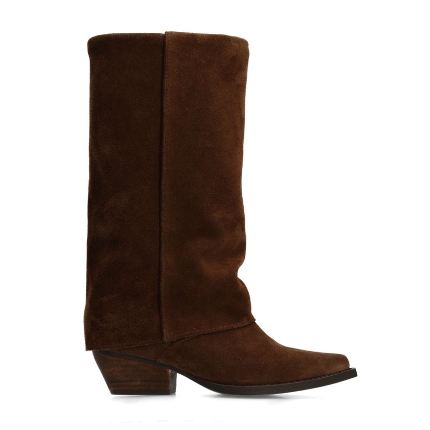 Manfield Donkerbruine suède laarzen met flap