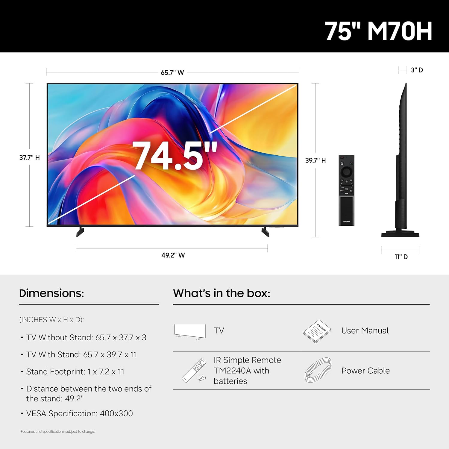 Samsung 75-Inch Class Mini LED M70H Series Samsung Vision AI Companion Smart TV (2026 Model, 75M70H) Mini LED Processor 4K, Pure Spectrum Color, Motion Xcelerator + DLG 120Hz