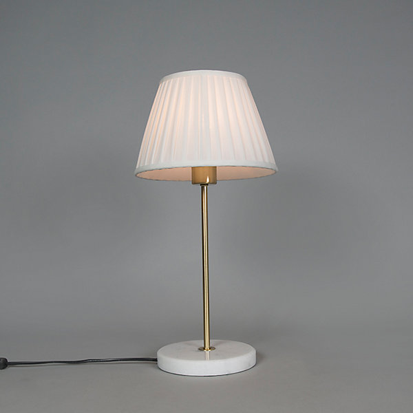 Lampe de table rétro en laiton avec abat-jour plissé blanc 25 cm - Kaso