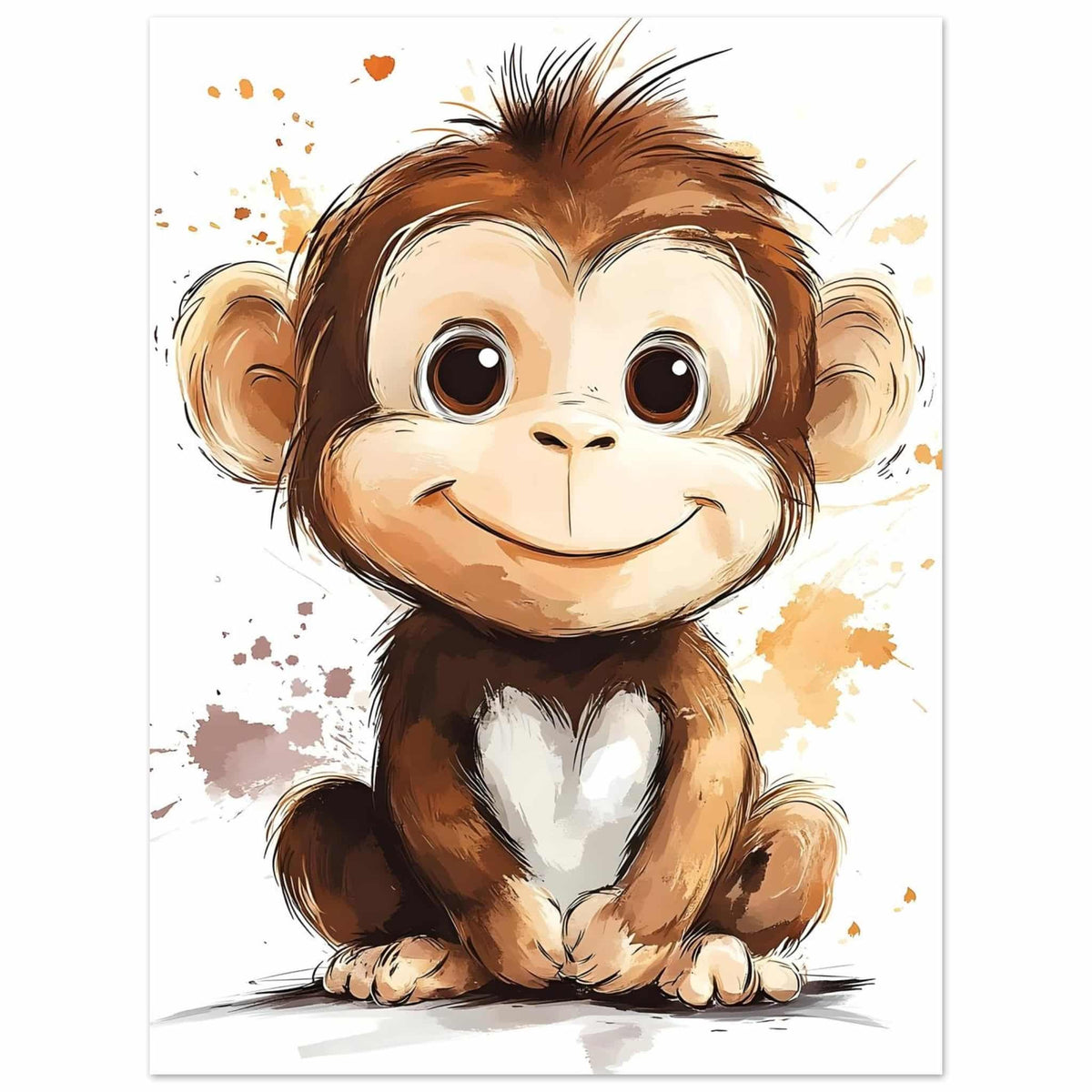 Artfulprints Poster Schattige aap  - 30x40 cm - Bruin