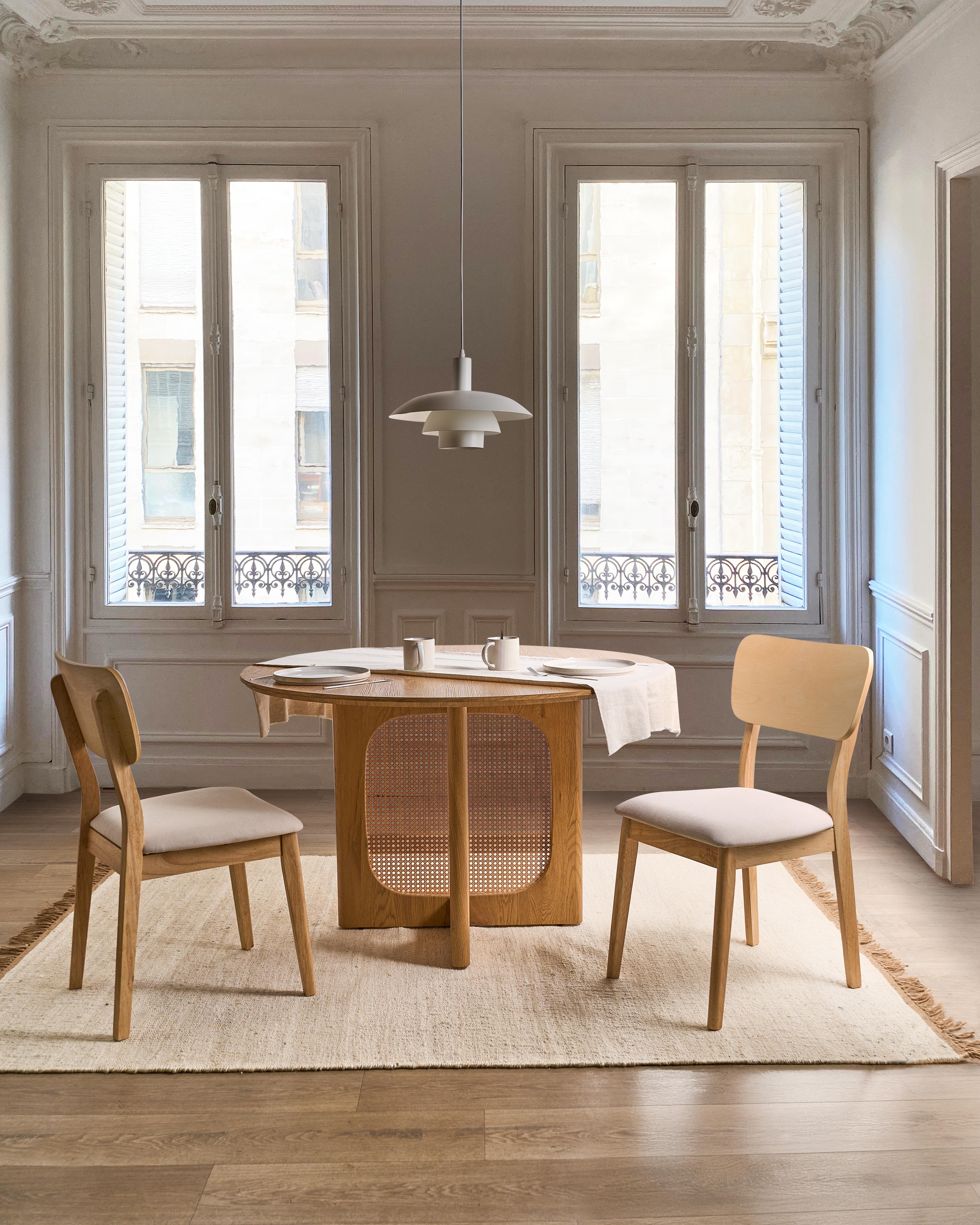 Set of 2 Dining Chairs MINIER Wood Light Brown/ Beige
