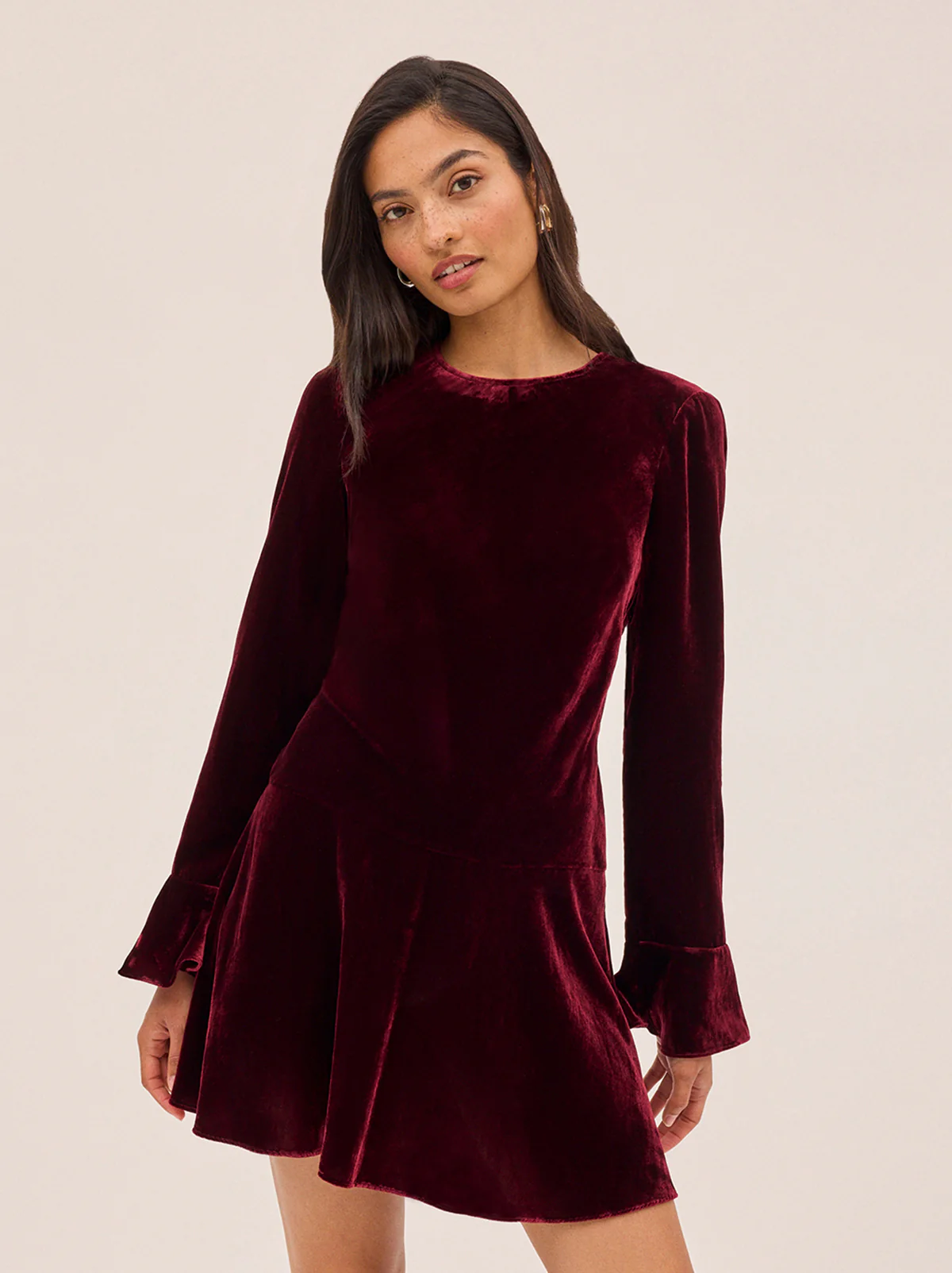 Stefania Burgundy Velvet Mini Dress