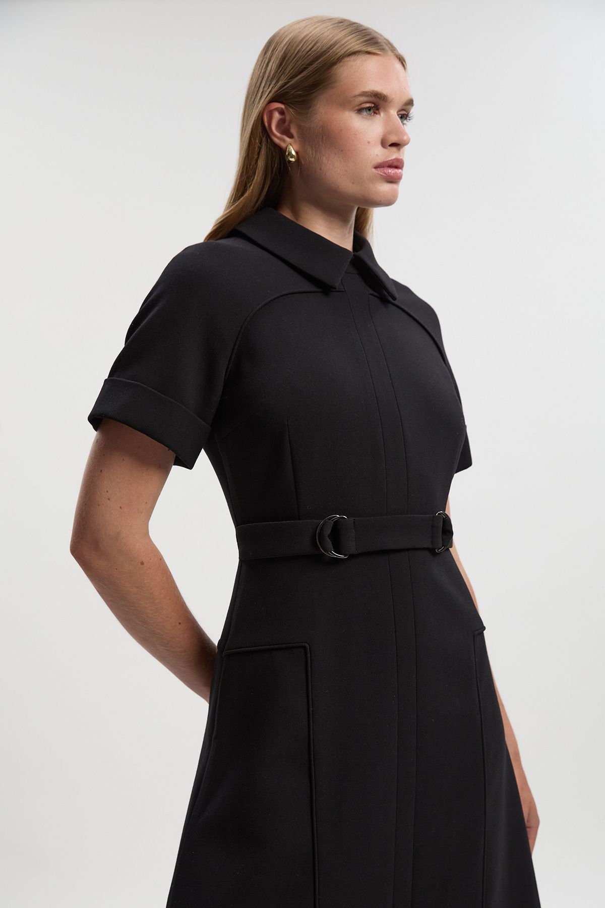 KarenMillen Compact Stretch Tab Detail Full Skirted Midi Dress