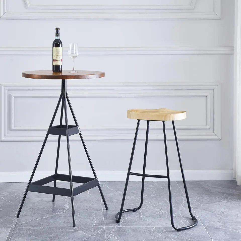 Set van 2 metalen barkrukken in natuurlijk essen