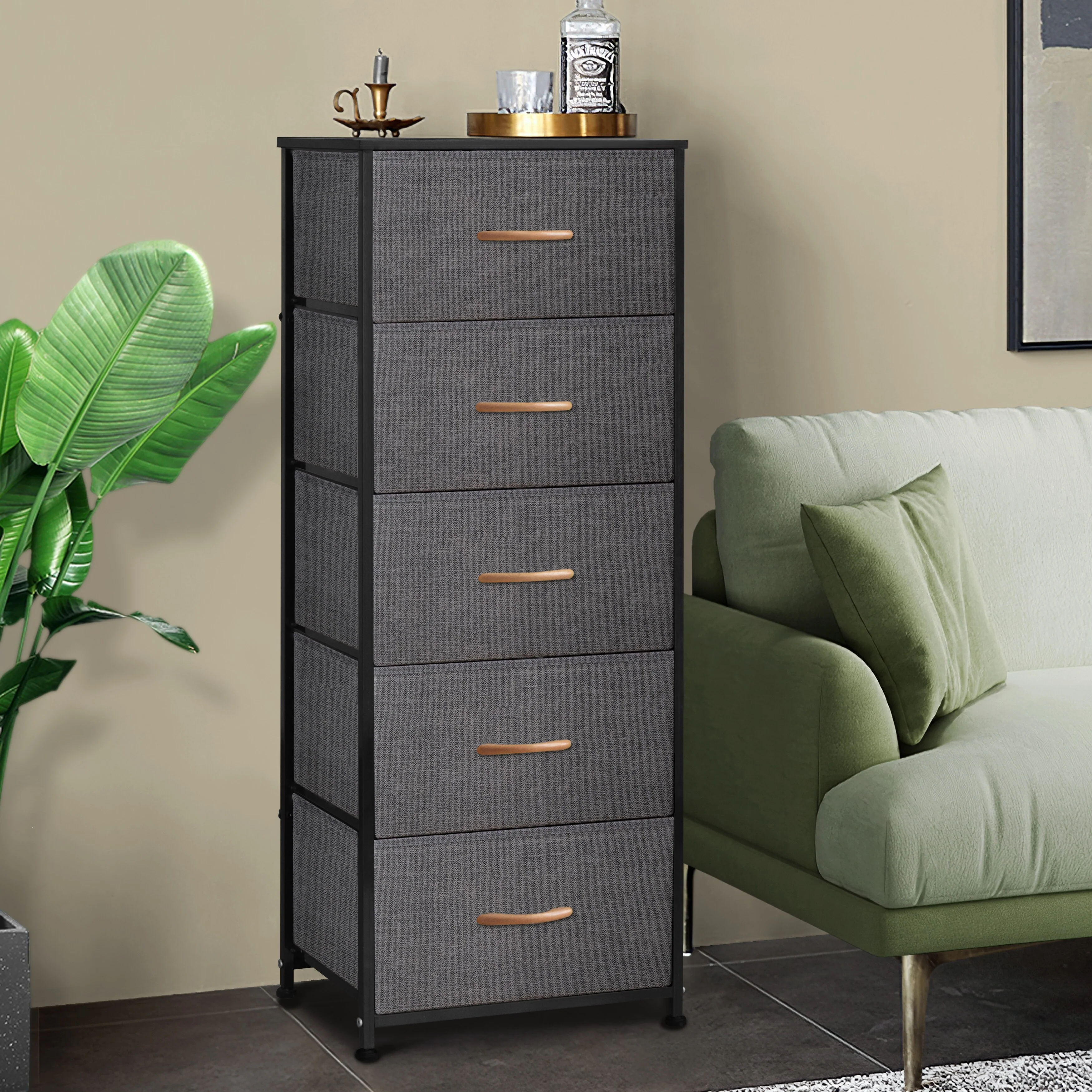 Home Bedroom Furniture 5-drawer Chest Vertical Storage Tower - Fabric Dresser