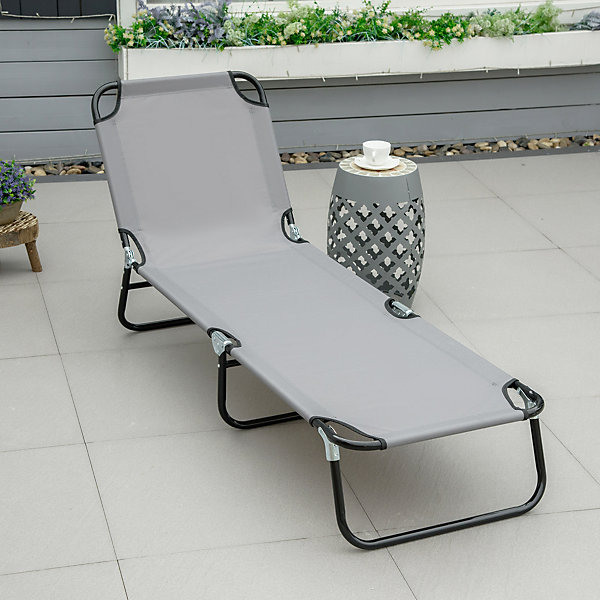 Chaise longue de jardin en acier avec dossier réglable, 188 x 56 x 28 cm, pour jardin et balcon, gris