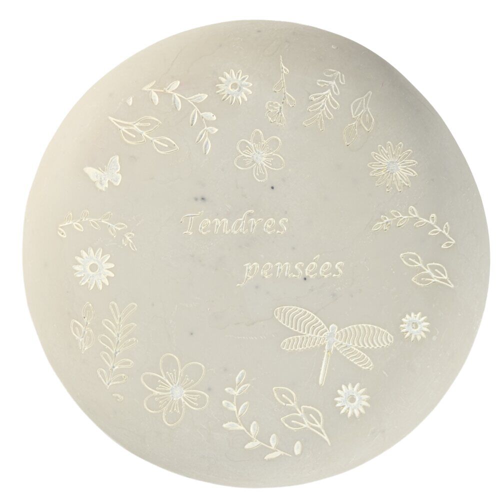 Pierre décor funéraire polyrésine avec message Ø15cm