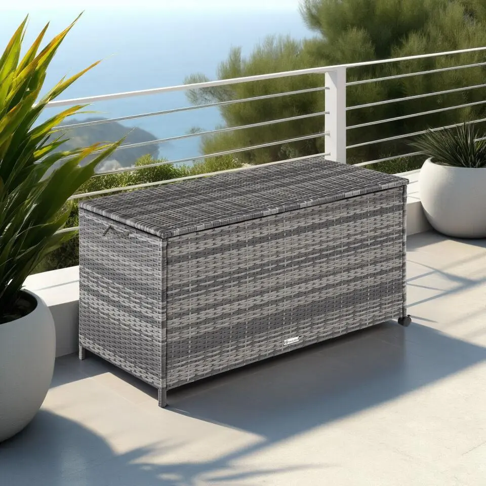 tectake Opbergbox Kuusamo, rotan, met aluminium frame en wieltjes