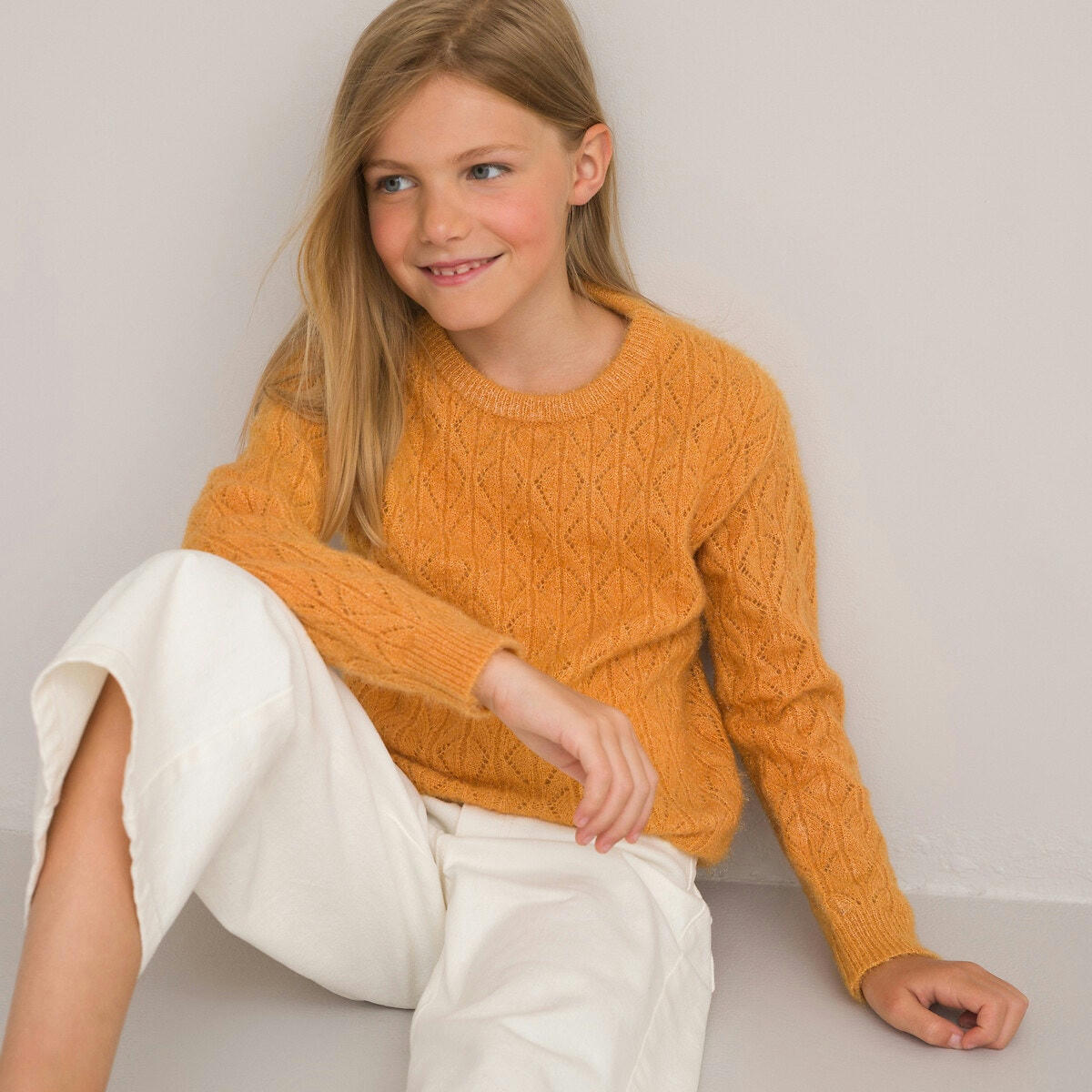 Pull col rond en maille pointelle