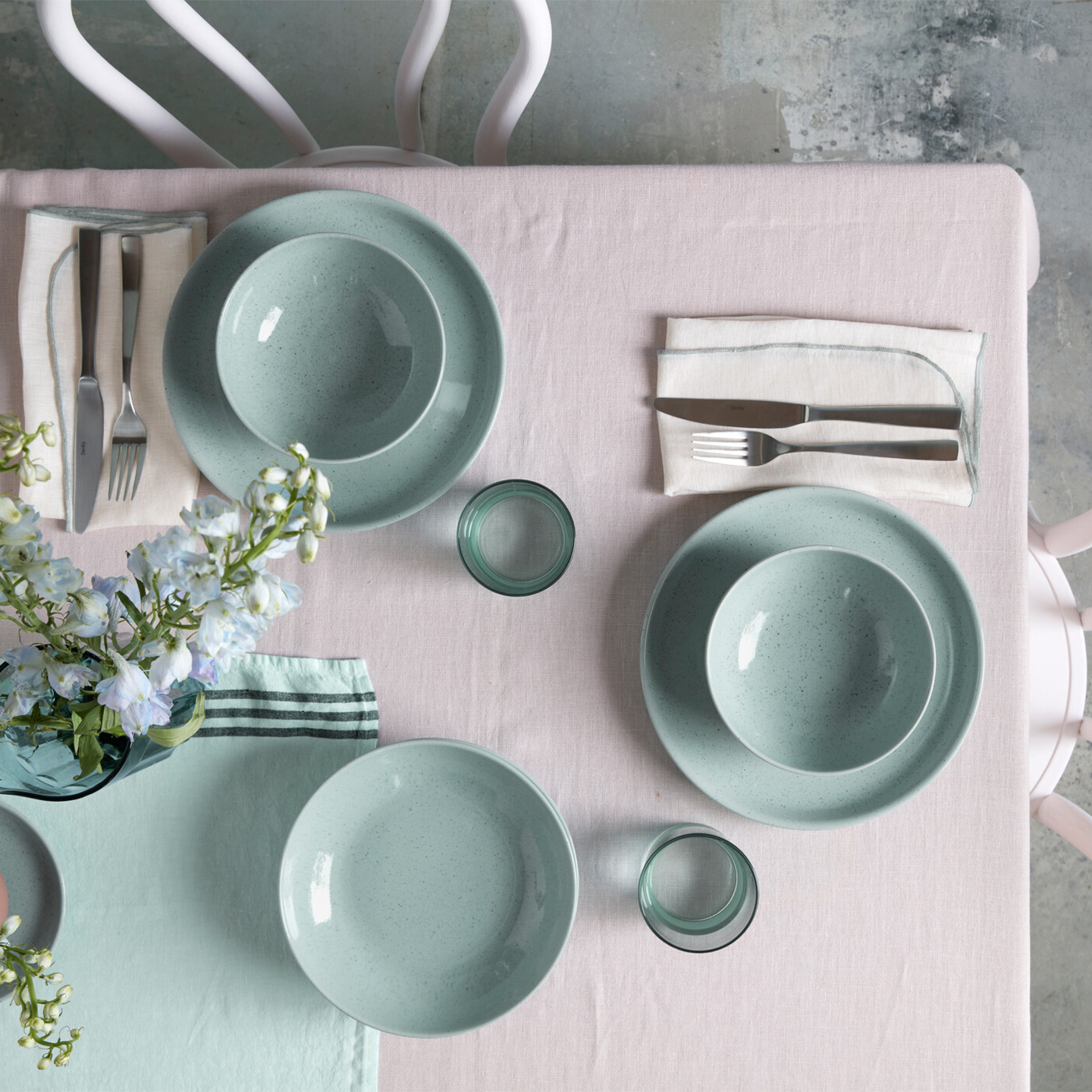 Teal Speckle Pasta Bowls - Set Of 4