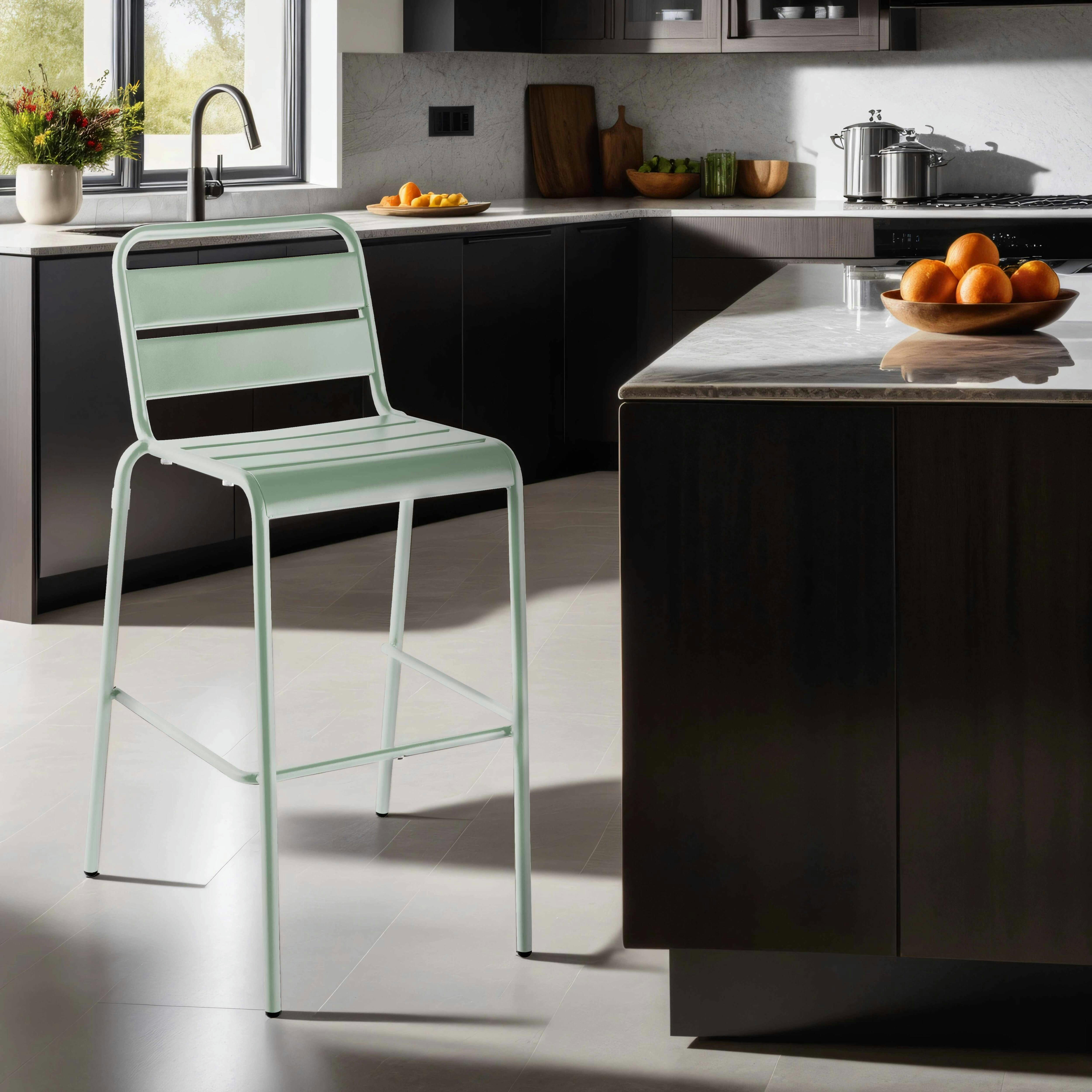 PALAVAS - Chaise haute en métal vert sauge