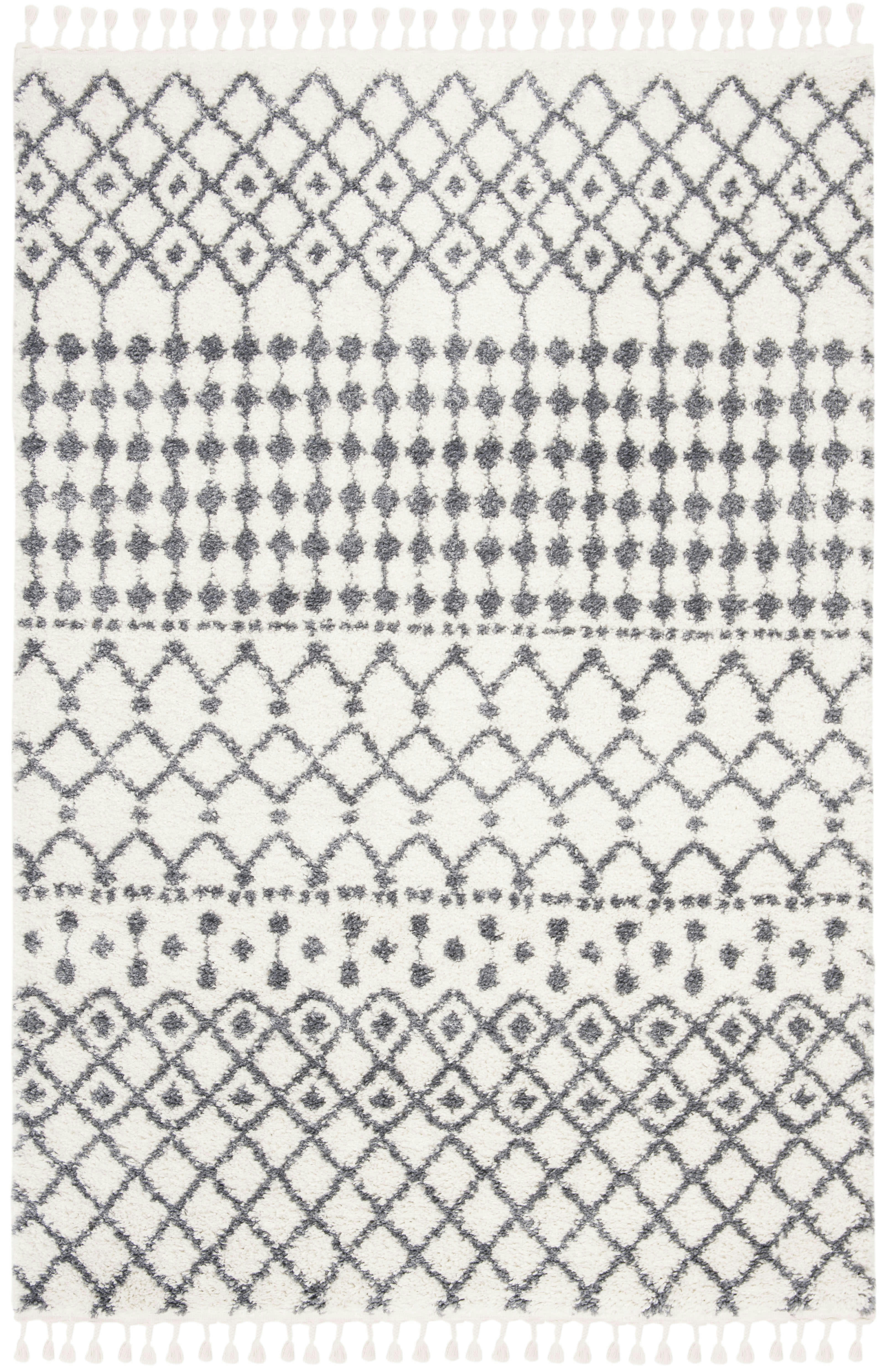 BERBER FRINGE SHAG - Tapis de salon interieur en crème & gris fonce, 122 x 183 cm