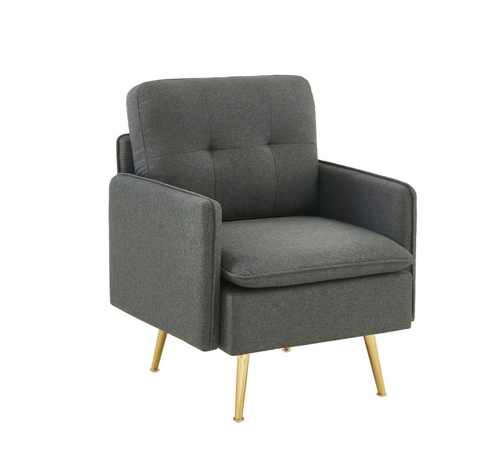 ADAM - Fauteuil  tissu anthracite avec piètement en métal doré
