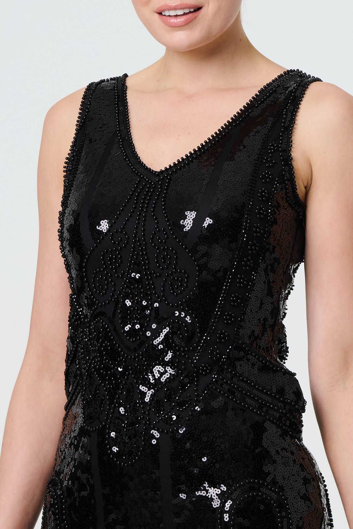 Izabel London Sequin Embellished Tassel Trim Midi Dress