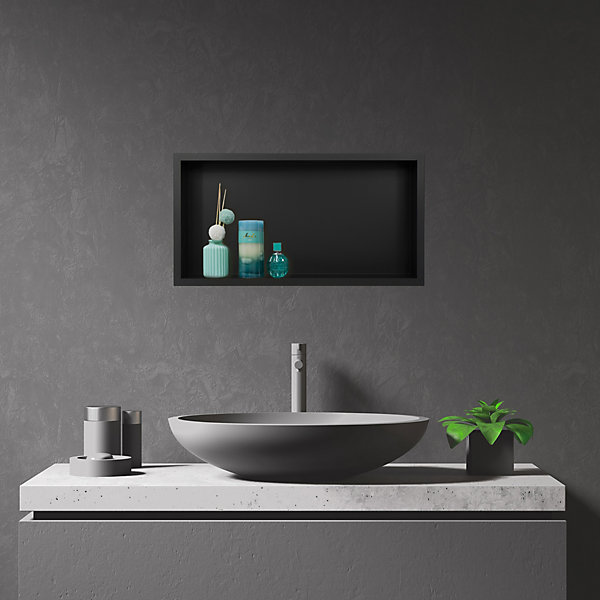 Balneo Niche murale de douche 60x30x10cm, étagère encastrable douche acier inox, noir, WALL-BOX ONE