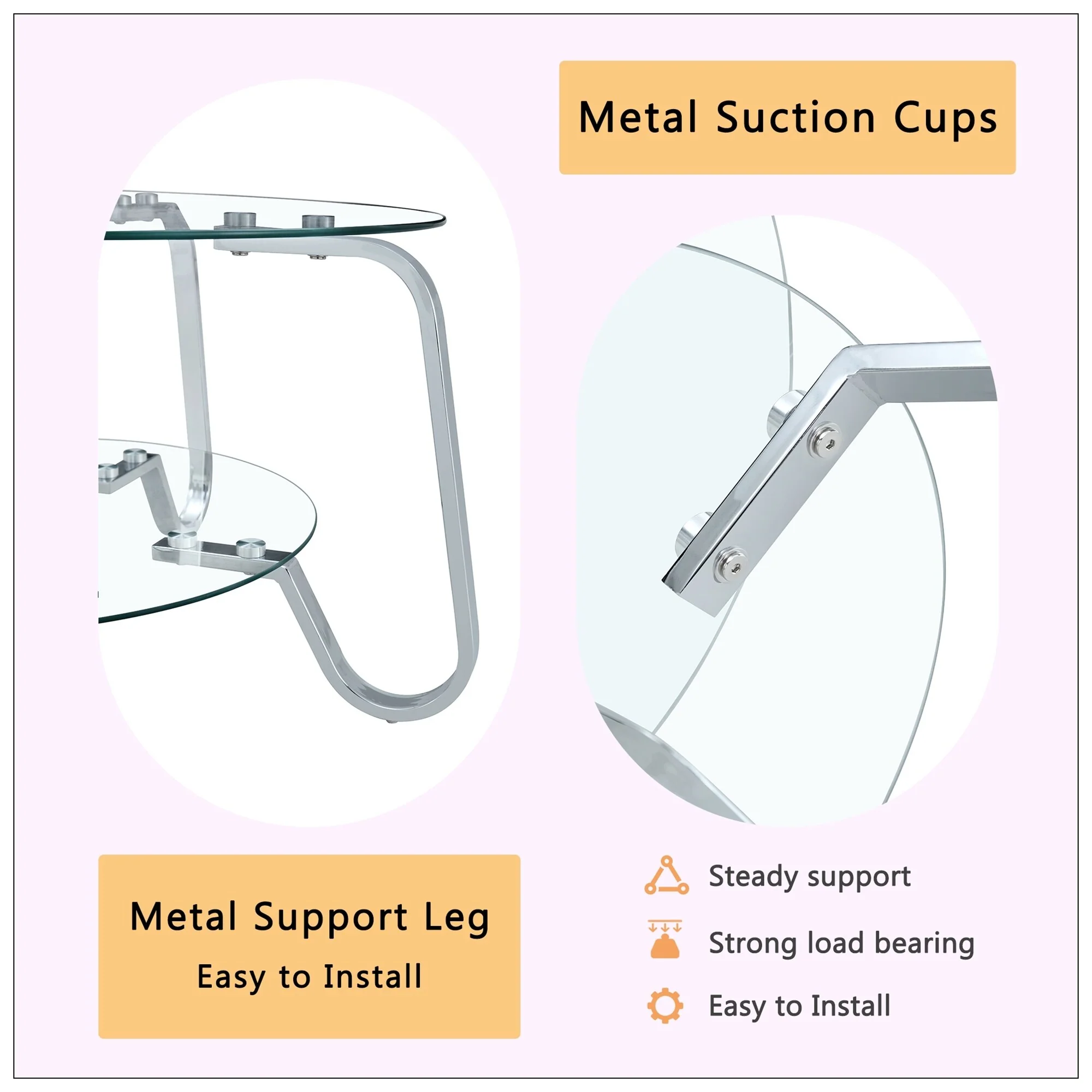 Retro minimalist style metal frame double-layer tempered glass coffee table