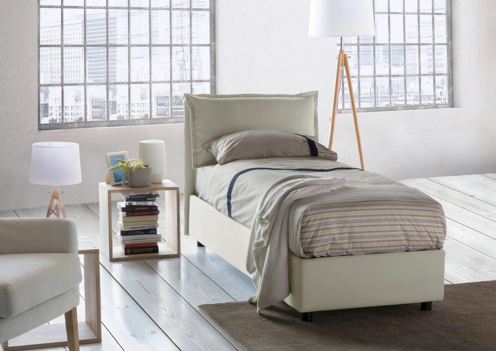 DPAL - Lit en tissu 90x190 cm beige