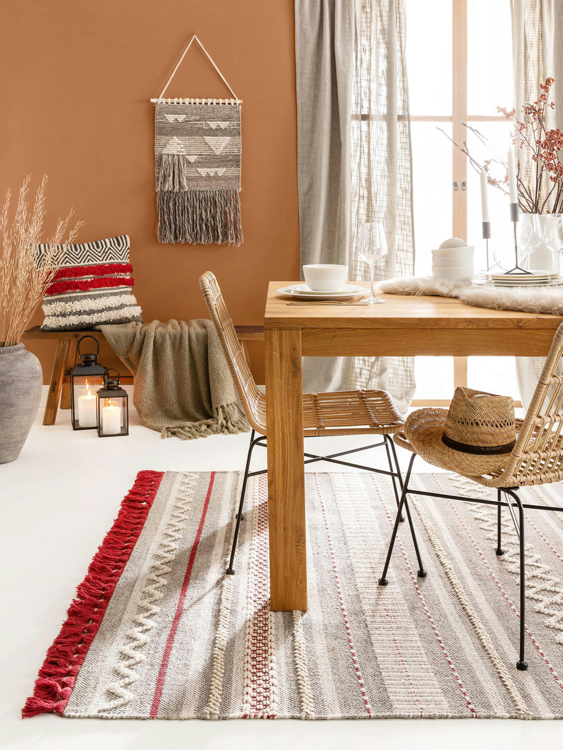 TOLGA - Tapis de laine gris/rouge 80x150