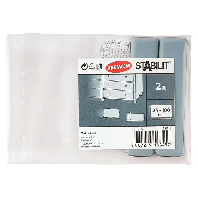 MØBELKNOTTER STABILIT 25X100MM GRÅ 2 STK