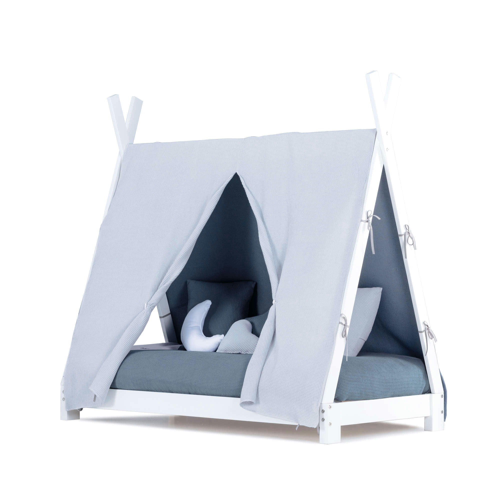 INDY - Lit Montessori pour bébé 70x140 cm avec textile en bleu