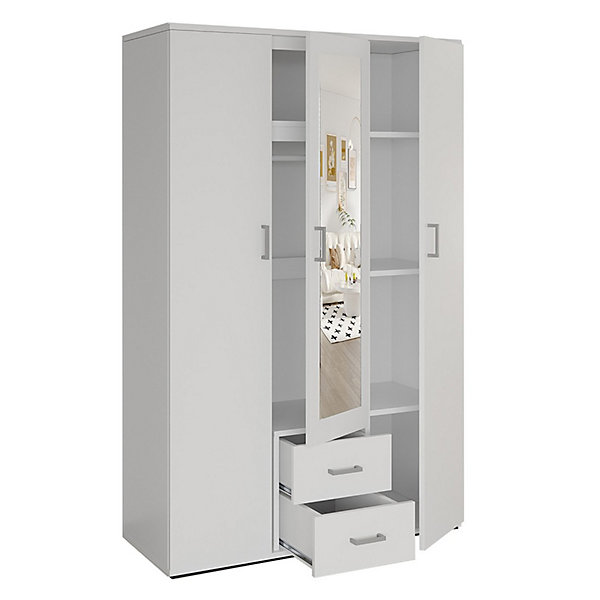 Armoire 3 portes avec miroir TOMDimensions H185 x L120 x P52 cmColoris blancStyle design