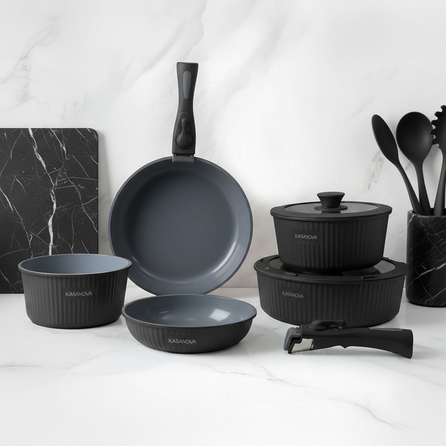 Batteria 9 pezzi Eaziclip nera con manici staccabili