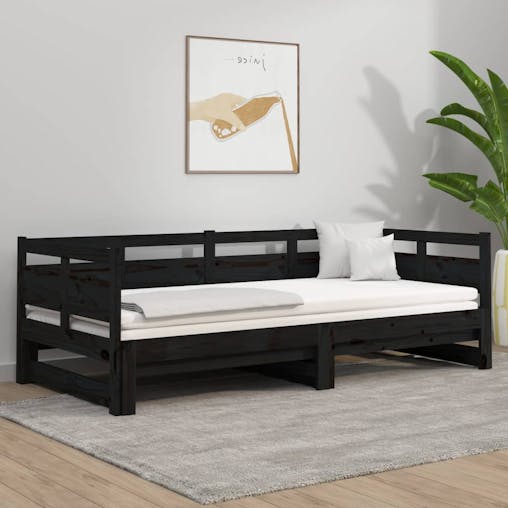 NNEVL Pull-out Day Bed Black Solid Wood Pine 2x(92x187) cm