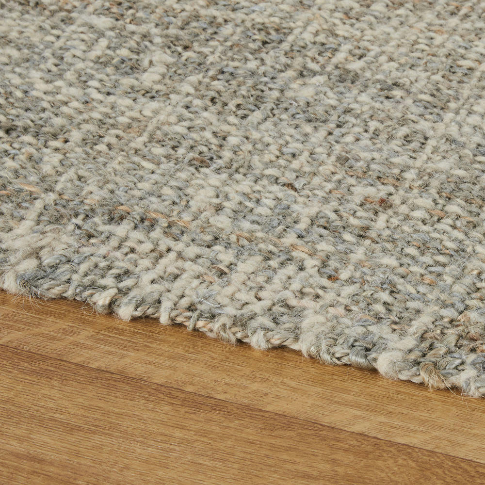 LOUISA - Tapis tissé en laine, jute et coton beige et bleu 140x200