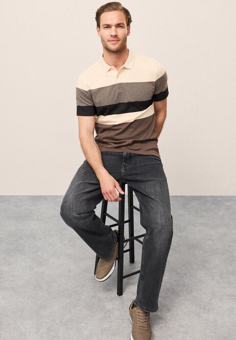 Mens Brown Stripe Cotton Polo Shirt