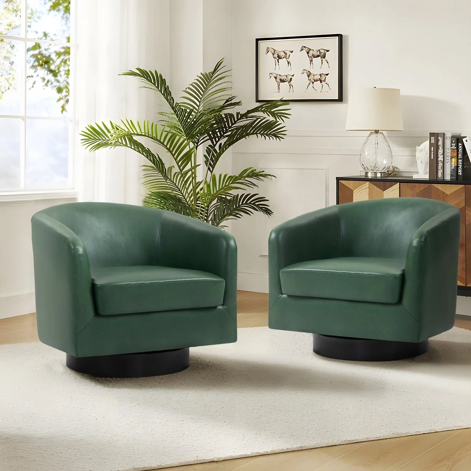 Lena 2 Set Vegan Leather Barrel Swivel Accent Chair