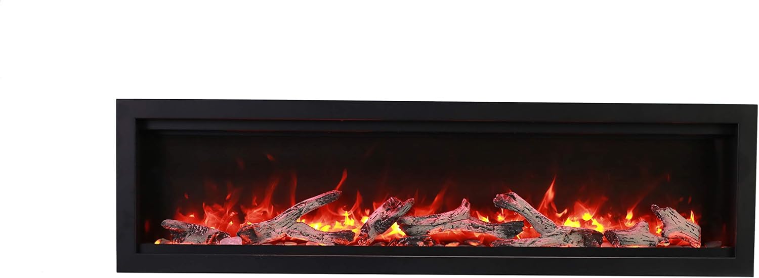 Amantii SYM-88-BESPOKE Symmetry Series Bespoke 88-Inch Built-in Electric Fireplace with Remote  Media  Black Steel Surround
