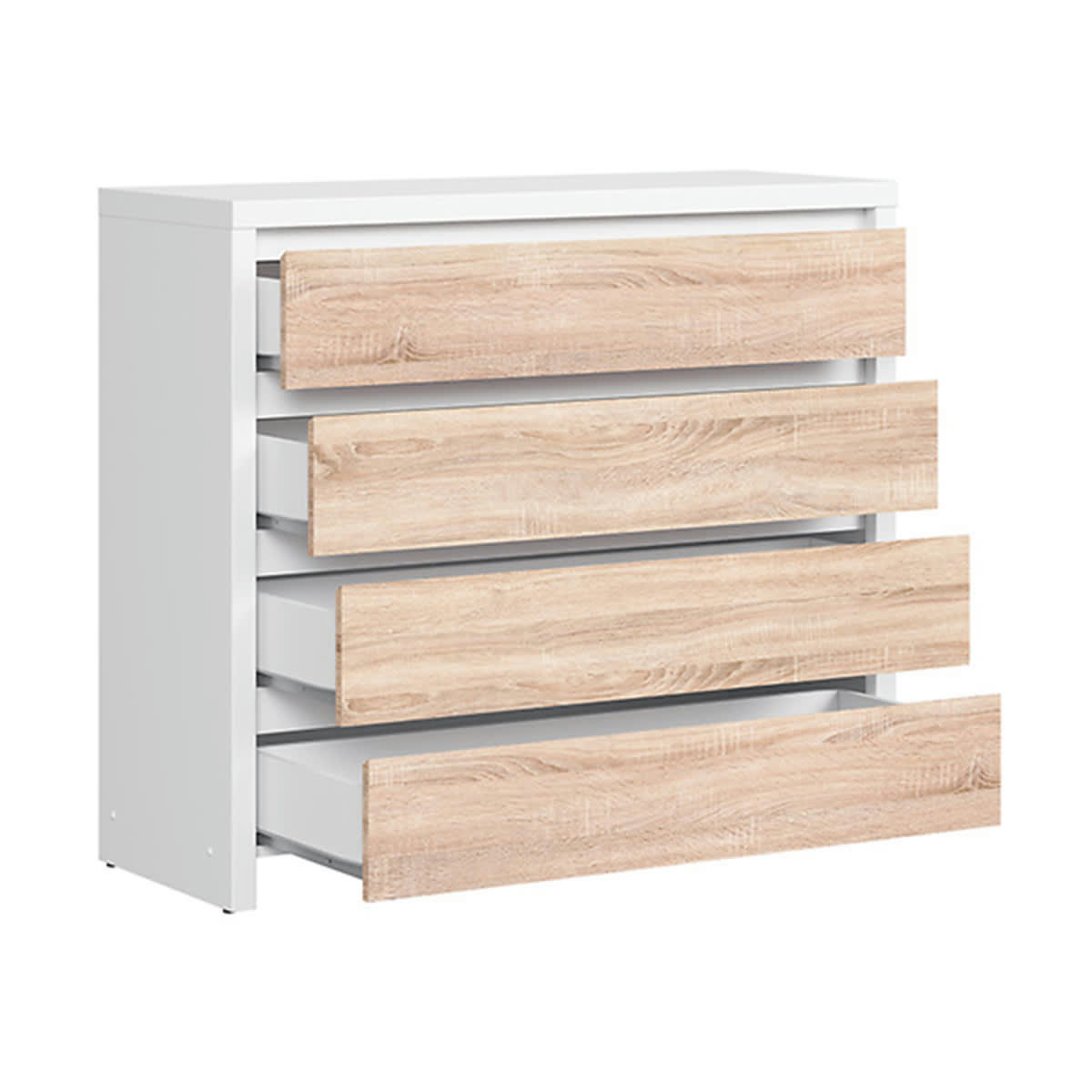 - Commode 6 tiroirs panneaux agglomérés naturel et blanc