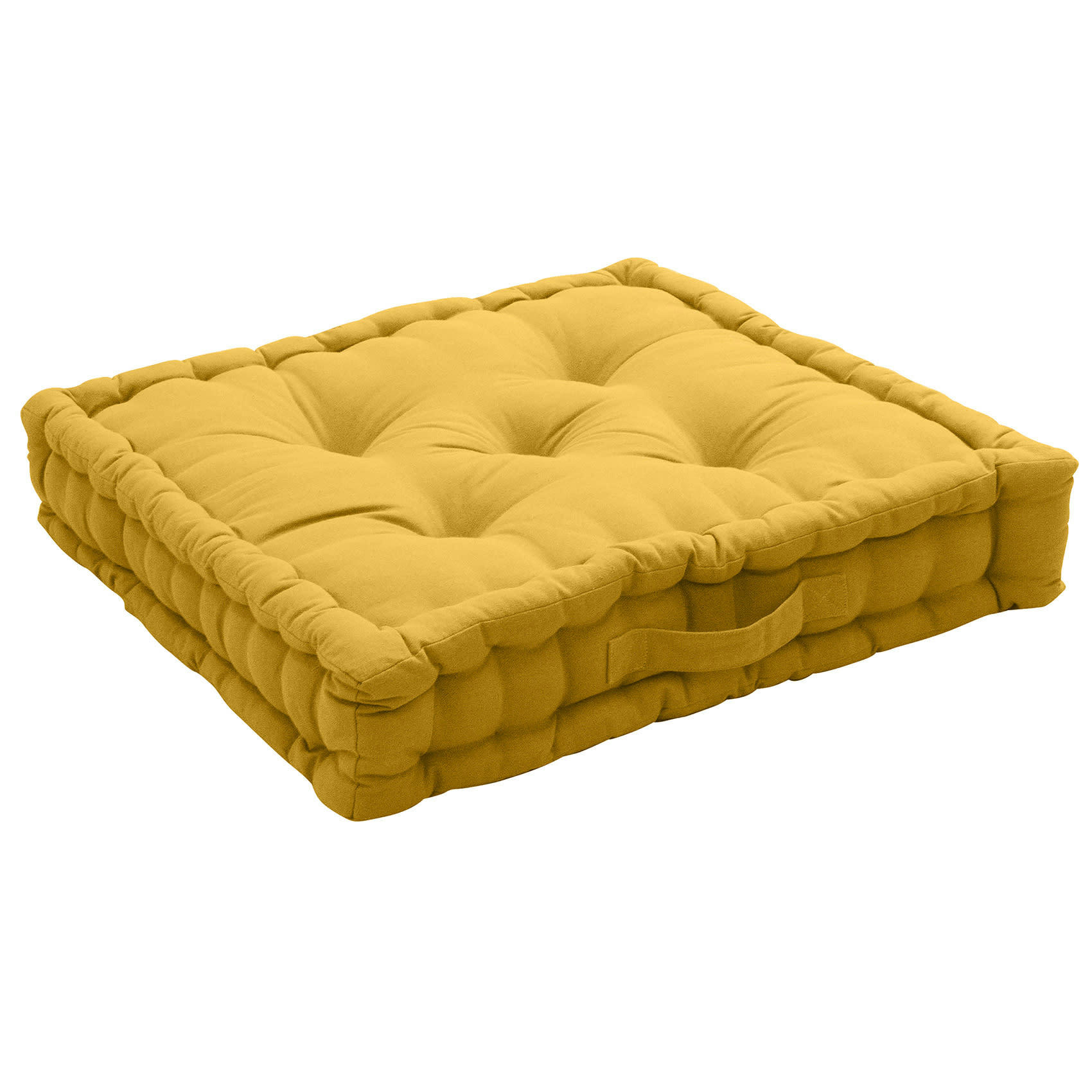 - Coussin de sol uni en pur coton jaune 50x50x10 cm