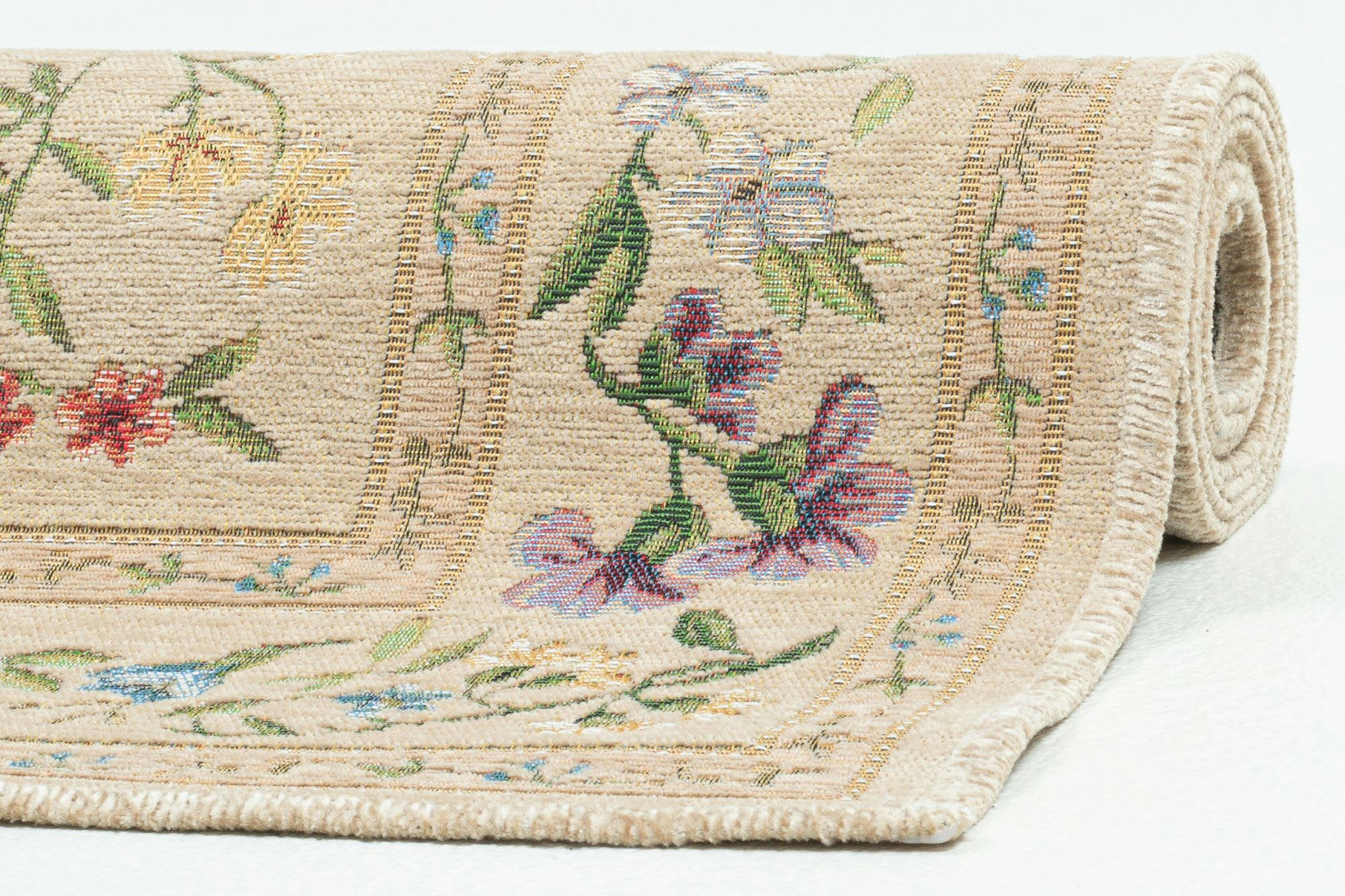 FLOMI - Tapis floral tissé plat - beige 60x90 cm