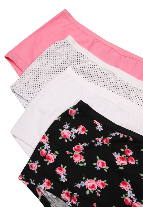 Womens 4pk Pink Rose Print Shorts Briefs