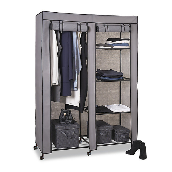 Armoire de rangement 4 étagères et 1 penderie gris en tissu